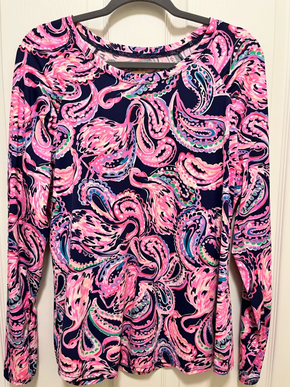 Lilly Pulitzer Navy Pink Multi Paisley-Print Long-Sleeve Tunic